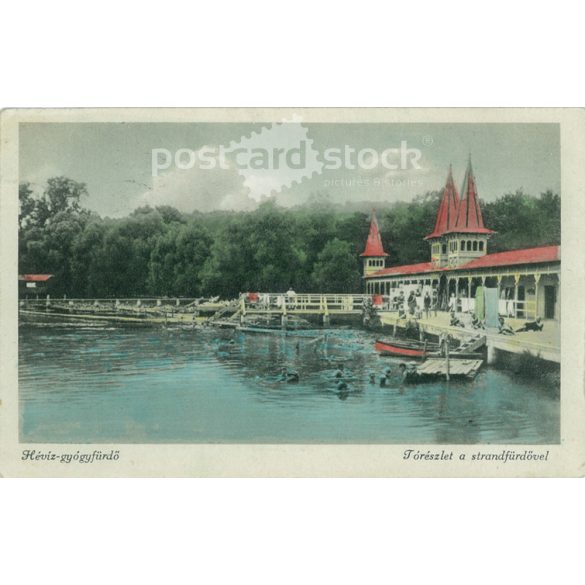 1942 – Hévíz Bath. Lake and beach. Colored photo sheet, postcard. (2791005)