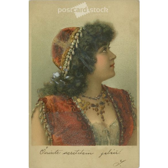 Romantic postcard. With plastic, mica surface. Colored photo sheet. (2791023)