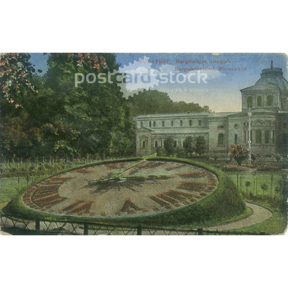 1912 – Budapest. Margaret Island flower clock. Colored photo sheet, postcard. (2791071)