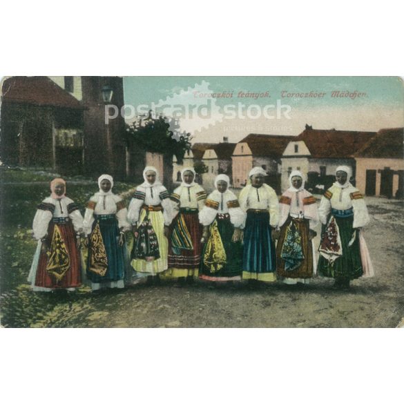 Girls from Toroczko. Photograph of a Transylvanian court photographer.Colored photo sheet, postcard. (2791074)