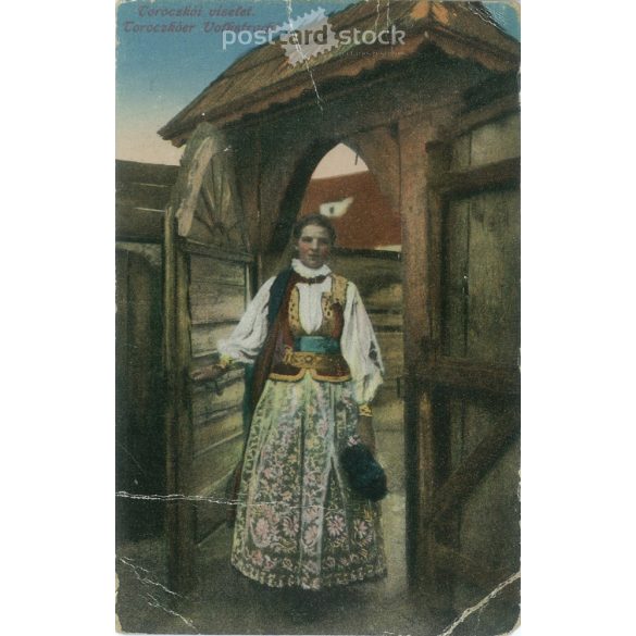 Traditional garment of Toroczkó. Photograph of a Transylvanian court photographer. Colored photo sheet, postcard. (2791080)