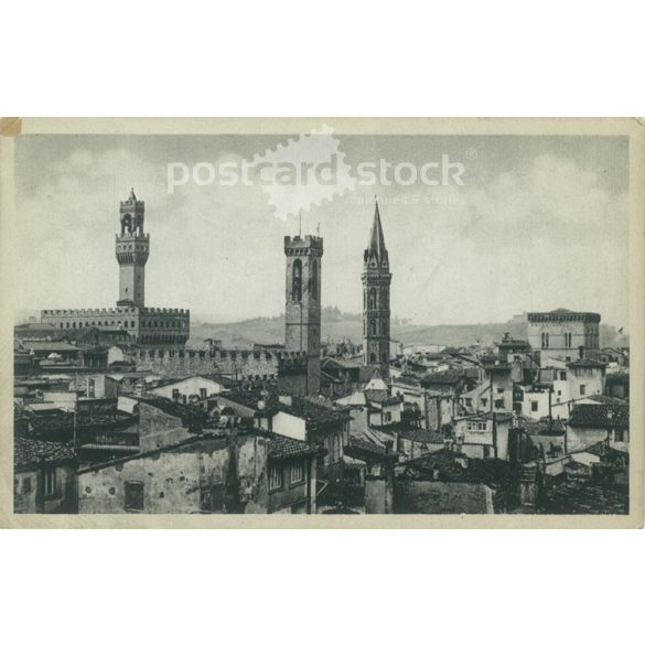 Florence. Panorama with the towers of the Palazzo Vecchio Bargello and Badia. Photo sheet, postcard. (2791098)