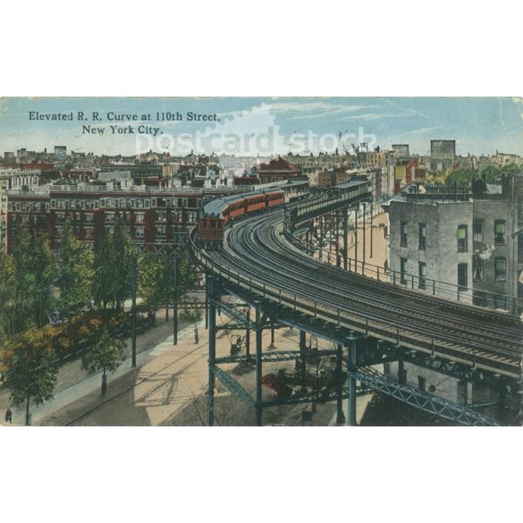 1915 – New York City Elevated Railway Curve at 110th Street. Colored photo sheet, postcard.(2791133)