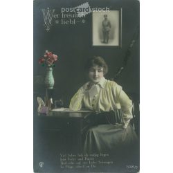   1916 – Romantic German postcard. Colored photo sheet. Colored photo sheet, postcard. (2791144)