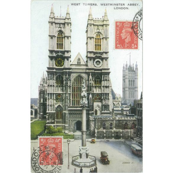 1949 – London. Western towers. Westminster Abbey. Colored photo sheet, postcard. (2791176)