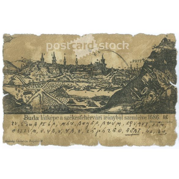 1900 – View of Buda from the direction of Székesfehrvár 1686. With special cutting. Postcard. (2791409)