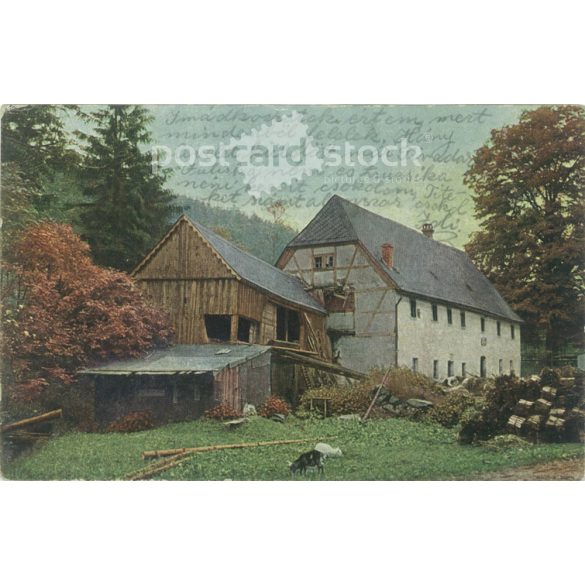 Rural estate with farm building. Colored photo sheet, postcard. (2791523)