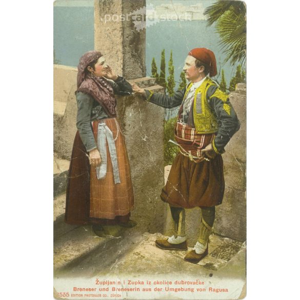 1911 – Ragusa. Traditional folk costumes around Dubrovnik. Colored photo sheet, postcard. (2791544)