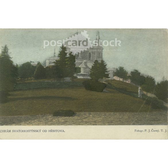 1924 – Hostýn. St. Stephen’s Church from the cemetery. Colored photo sheet, postcard. (2791621)