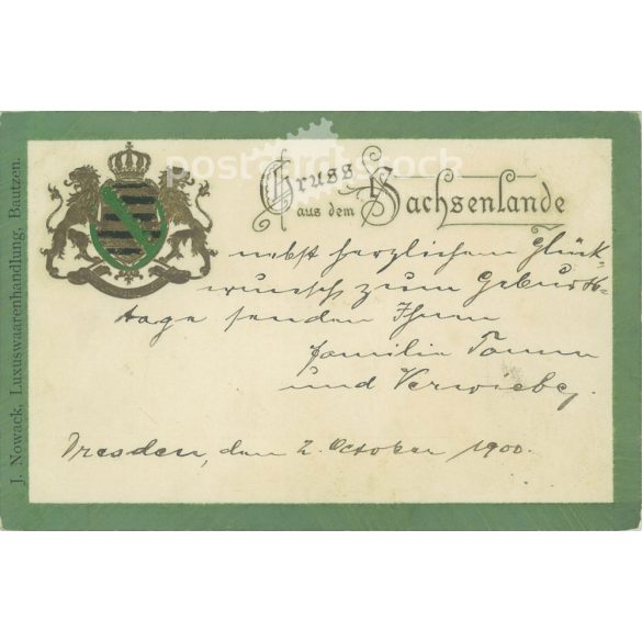 1900 – Bautzen. Greetings from Saxony. Embossed, gilded, postcard. (2791628)