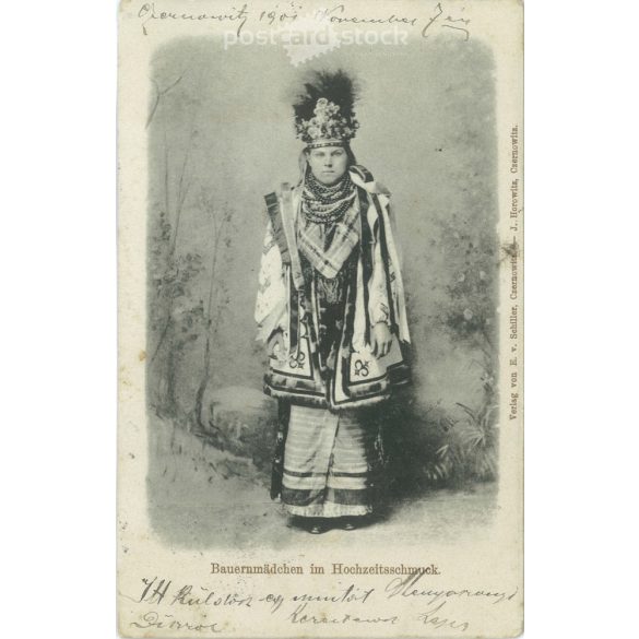 1901 – Czernowitz. Ukrainian peasant girl in wedding jewelry. Photo sheet, postcard. (2791629)