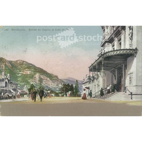 1914 – Monte Carlo. Entrance to the casino and Café de Paris. Colored photo sheet, postcard. (2791660)