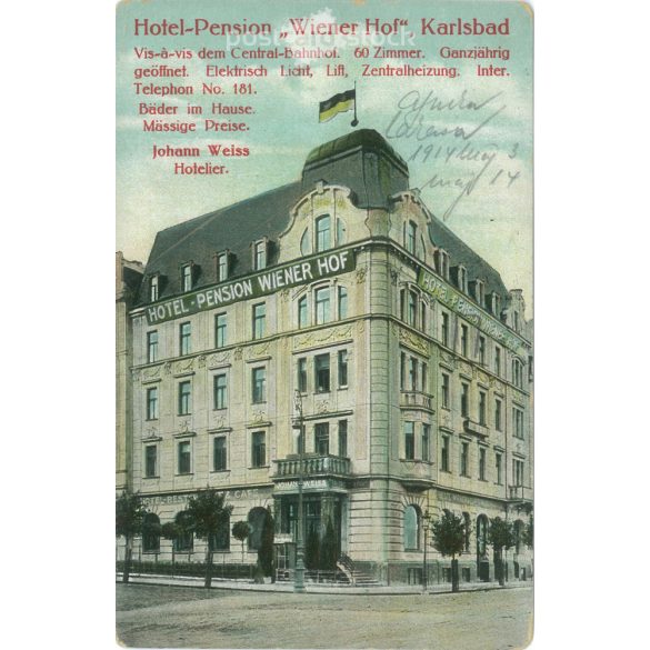 1914 – „Wiener Hof”, Carlsbad. Colored photo sheet, postcard. (2791690)