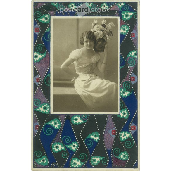 1914 – Romantic postcard. Photo sheet decorated with unique graphics. (2791699)