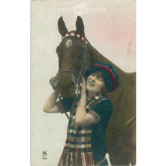 1928 – Horse and young lady rider. Postcard, colored photo sheet. (2791812)