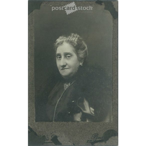 Portrait photo of an older, wealthy lady from the photo studio of M. Hollós. Budapest. Cabinet photo / hardback photo / business card. (2791875)