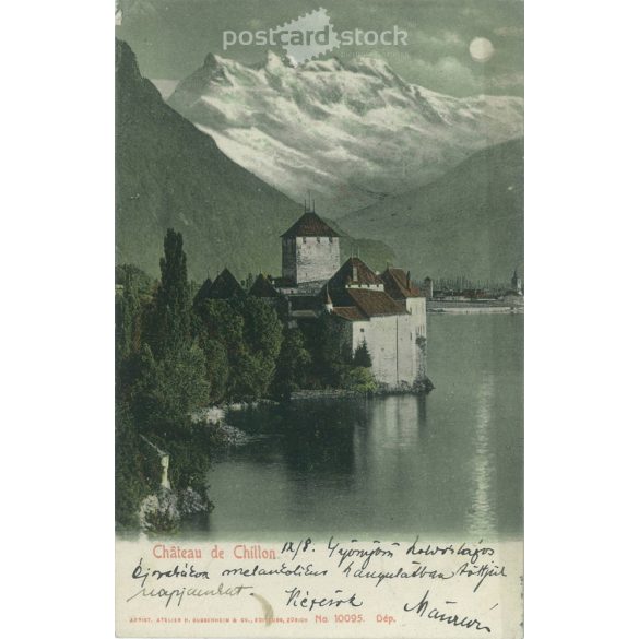 1905 – Chillon Castle at the eastern end of Lake Geneva. Switzerland. Colored photo sheet, greeting card. (2791885)