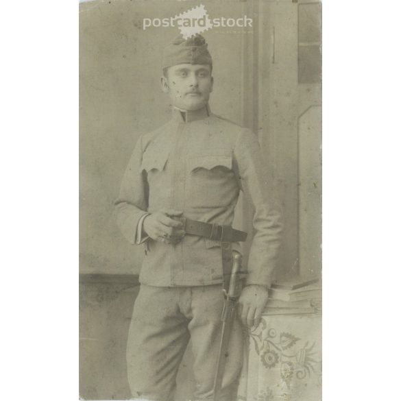 Photo of young soldier, studio shot. Original paper image. Postcard, photo sheet. (2791925)