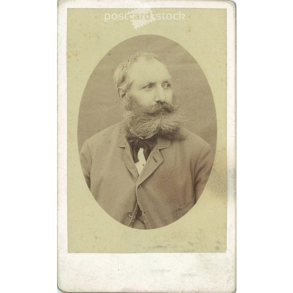 Studio portrait of a middle-aged, middle-aged man with a marked mustache and beard. Cabinet photo / hardback photo / business card, CDV photo. (2791954)