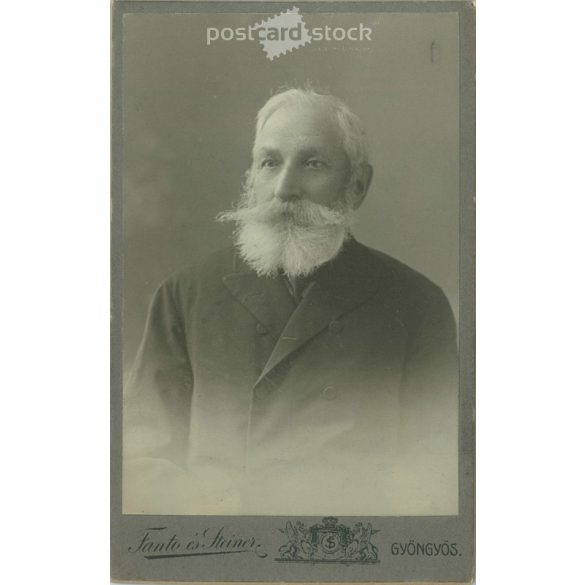 Cabinet photo taken in the photo studio of Fantó and Steiner, Gyöngyös. An artistic portrait photograph of an older man with his beard and mustache typical of the age. Cabinet photo / hardback photo / business card, CDV photo. (2791958)