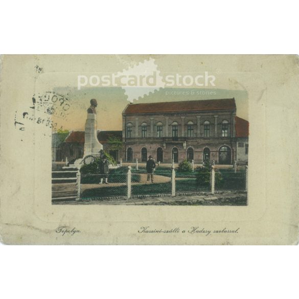 1911 – Topolya. Casino hostel with the statue of Hajj. Original paper image. Postcard, colored photo sheet. (2791999)