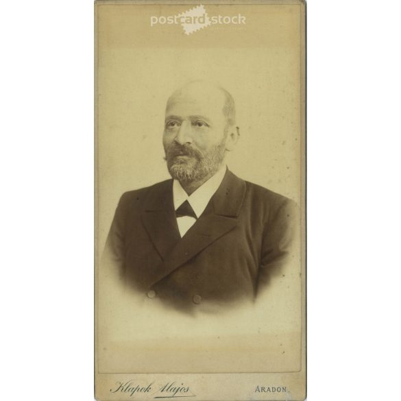 circa 1900 – Alajos Klapok, photography studio, Arad. Portrait photo of a talented middle-aged man. Cabinet photo / hardback photo / business card, CDV photo. (2792005)