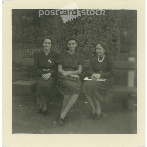 Young ladies, classmates in the park. Original small paper image. (2792016)