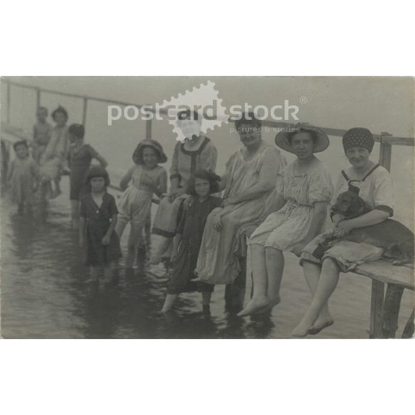 Beaches on a pier at Lake Balaton. Original paper image. Postcard, photo sheet. (2792026)