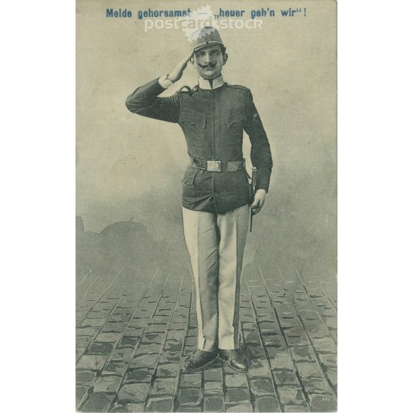 1909 – Grotesque, militaristic sheet with Nagyszombat stamp. Black and white paper image. Postcard, photo sheet. (2792053)