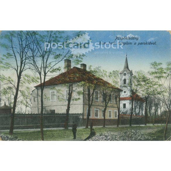 1928 – Püspökladány. Roman Catholic church with the parish. Colored photo sheet, postcard. (2792076)