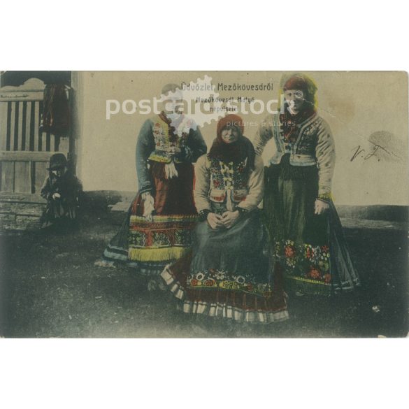 1908 – Greetings from Mezőkövesd. Mezőkövesdi Matyó folk costume. Colored photo sheet, postcard. (2792087)