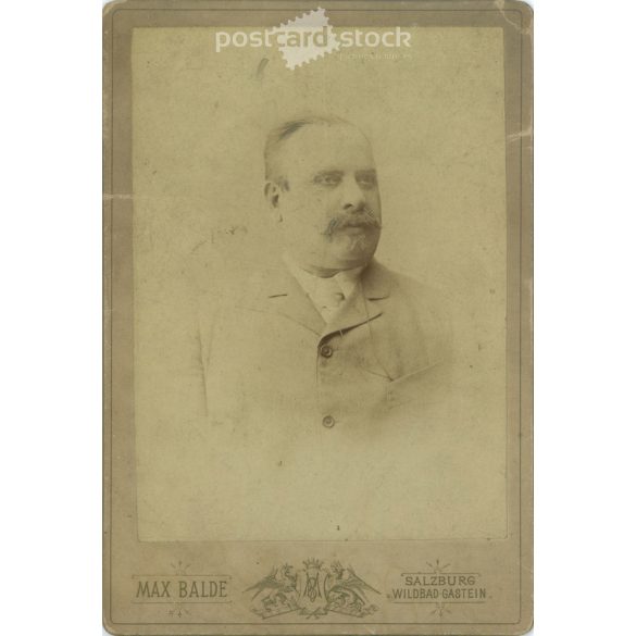 Late 1800s. Max Balde photography studio, Salzburg. Studio portrait of a middle-aged gentleman. Cabinet photo / hardback photo / business card, CDV photo. (2792103)