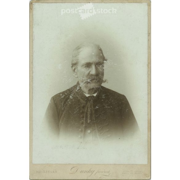 Late 1800s. Dunky brothers photography studio, Cluj. Studio portrait of an elderly man. In fancy, classy clothes. Cabinet photo / hardback photo / business card, CDV photo. (2792115)