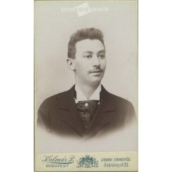   Early 1900s – Studio portrait of a young man. Produced by Péter Kalmár’s photography studio in Budapest. Cabinet photo / hardback photo / business card, CDV photo. (2792174)