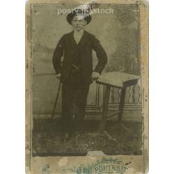   Early 1900s – Young man, grandfather Vígh, studio full-length photo. Its maker is unknown. Cabinet photo / hardback photo / business card, CDV photo. (2792199)