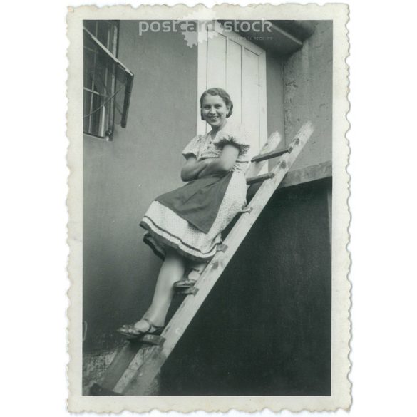 On the ladder. 1940s in Hungary. The creator of the image is unknown. Original paper image. (2792214)