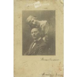   1915 - Photo of a young couple. Mariska and Joci. Borossebes. Its maker is unknown. Original, cashiered paper image. (2792258)