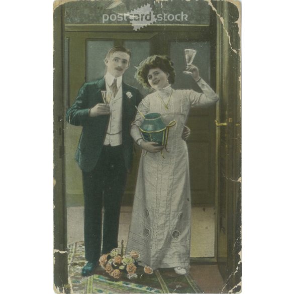 1906 – New Year greeting card, colored photo sheet. (2792298)