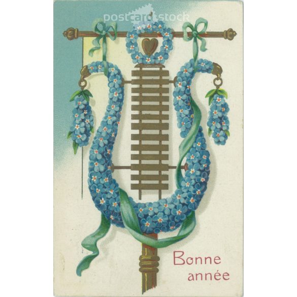 1910 – New Year’s greeting. French, lithographed, embossed and gilded greeting card. (2792325)