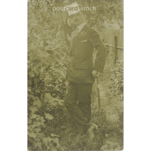 1912 – Photo of a young man in the garden with a walking stick. The man in the picture and the creator of the picture are unknown. Original paper image. Photo sheet, postcard. (2792344)