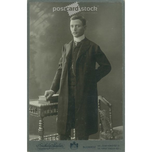 1907 – Studio photo of Gyula Seper, in elegant clothes. The photo was taken in Székely Aladár’s photography studio in Budapest. Original cabinet photo / hardback photo / business card, CDV photo. (2792352)