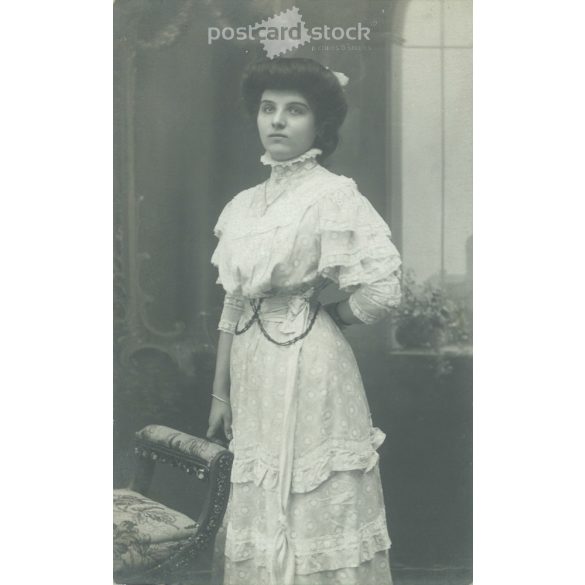 1910s. Unknown young woman, studio photo. The photographer is unknown, the photo was taken in Hungary. Original paper image. Old postcard, photo sheet. (2792371)