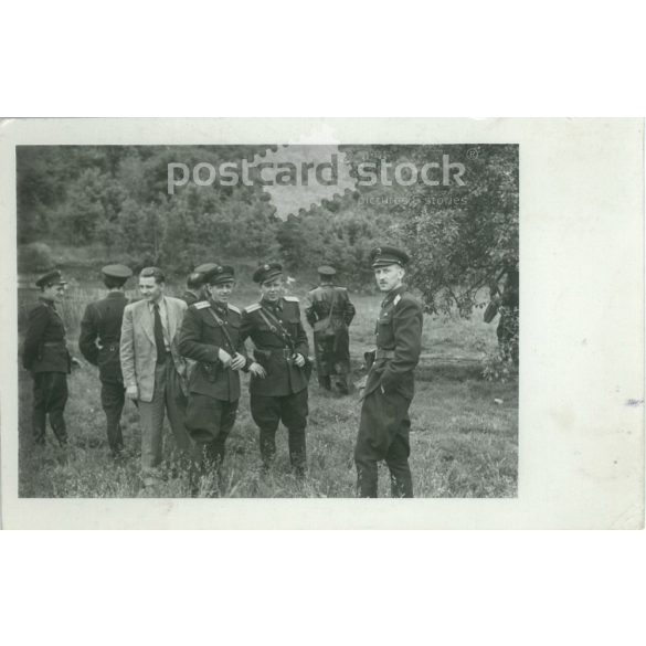 1920s 30s. Officers and civilians outside the border. Black and white old photo sheet, postcard. (2792381)