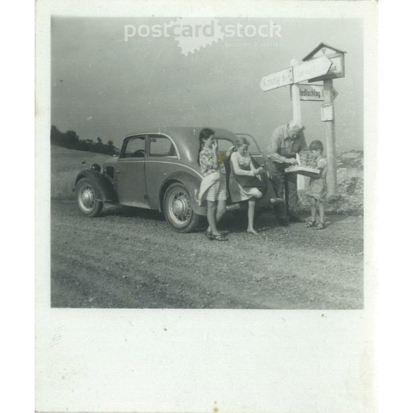 1930s. The result of mushroom picking. Black and white original paper image, old photo. (2792402)