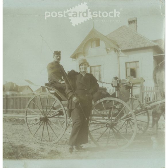 1920s. Ready for a stroller ride. Black and white original paper image, old photo. (2792408)