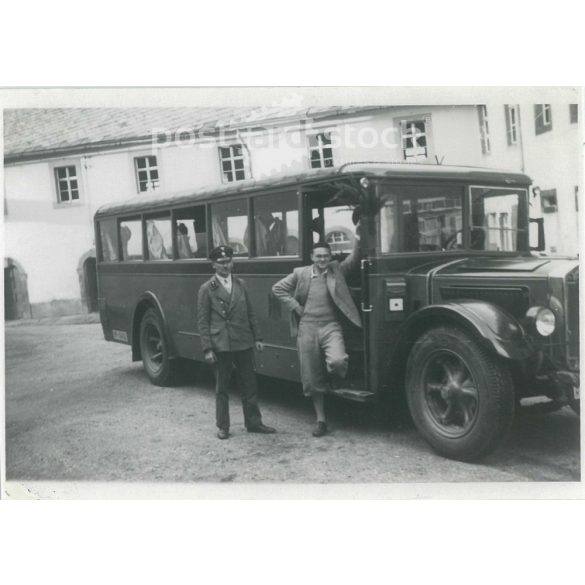 1940s. German bus route. Its maker is unknown. Black and white original paper image, old photo. (2792419)