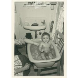   1950s. Baby shower, family photo. The picture was taken in Germany. Black and white original paper image, old photo. (2792423)