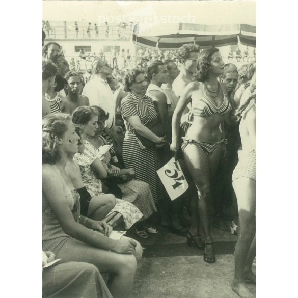 1950s. Germany. Beauty pageant, with competitor 34 in the middle. The creator of the image is unknown. Black and white original paper image, old photo. (2792445)