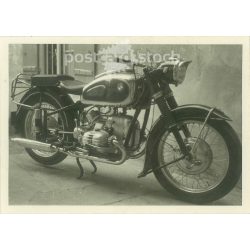   1950s. Germany. BMW motorcycle. Black and white original paper image, old photo. (2792452)