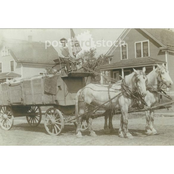 1920s. Germany. Old carriage with parasol. Original paper image, old postcard, photo sheet. (2792473)